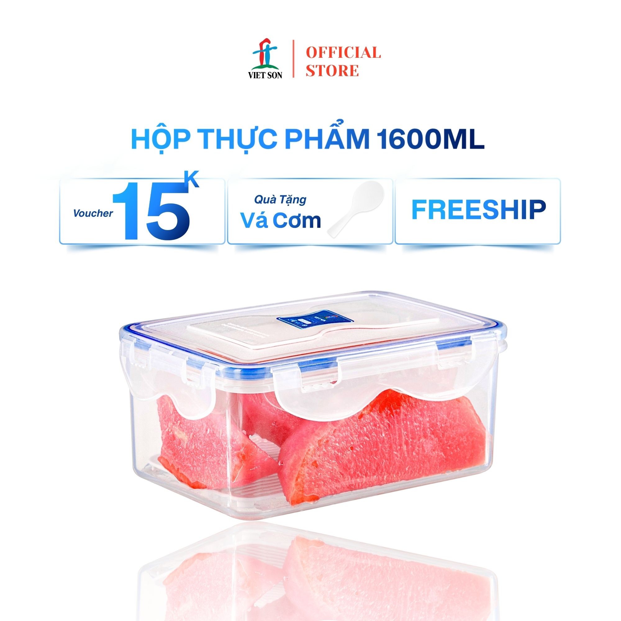 Hộp Đựng Thực Phẩm Việt Son 1600ml Nắp Khóa 4 Cạnh Kín Hơi